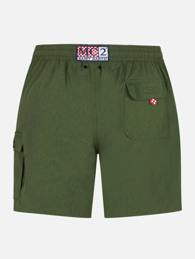 Mc2 Saint Barth Man Military Green Comfort And Stretch Swim Shorts In Green