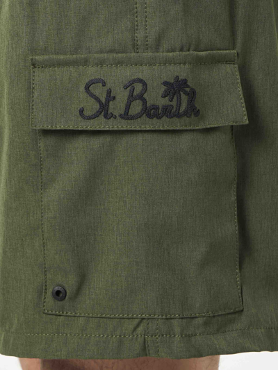 Mc2 Saint Barth Man Military Green Comfort And Stretch Swim Shorts In Green