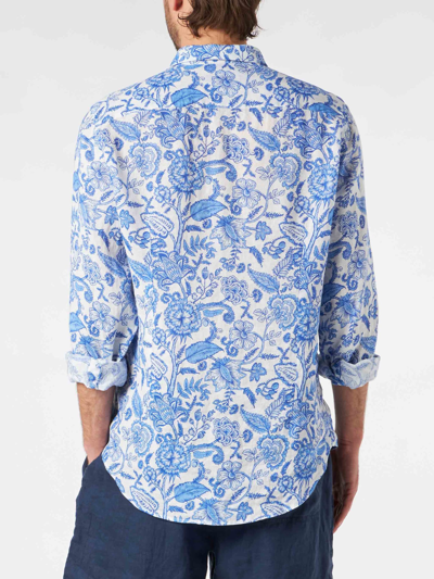 Shop Mc2 Saint Barth Man Linen Pamplona Shirt With Flower Print In White