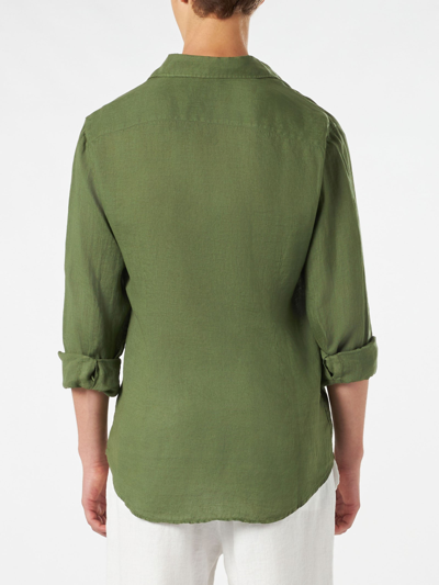 Shop Mc2 Saint Barth Man Linen Military Green Shirt