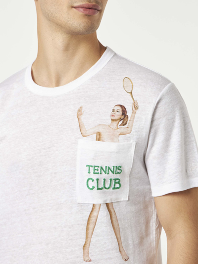 Shop Mc2 Saint Barth Man Linen Jersey T-shirt With Tennis Club Embroidery