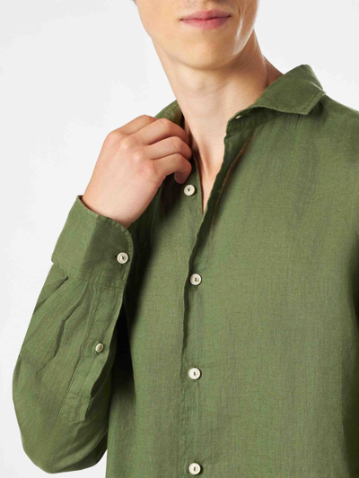 Shop Mc2 Saint Barth Man Linen Military Green Shirt