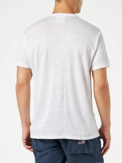Shop Mc2 Saint Barth Man Linen Jersey T-shirt With Tennis Club Embroidery