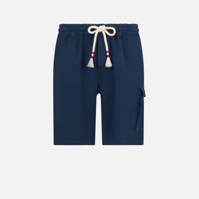 Shop Mc2 Saint Barth Man Linen Blue Navy Bermuda Shorts
