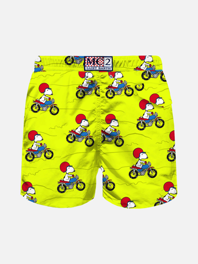 Mc2 Saint Barth Man Light Fabric Swim Shorts With Snoopy Print Peanuts® Special Edition In Fluo
