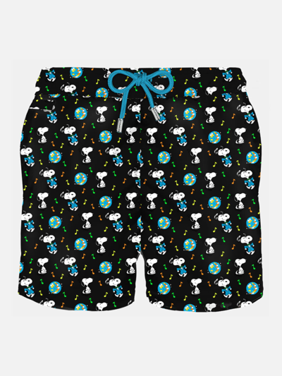 Shop Mc2 Saint Barth Man Light Fabric Swim Shorts With Snoopy Print Peanuts® Special Edition In Black