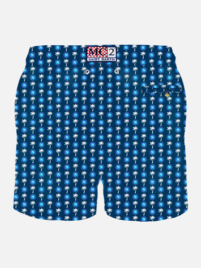 Mc2 Saint Barth Man Light Fabric Swim Shorts With Napoli Logo Print Ssc Napoli Special Edition In Blue
