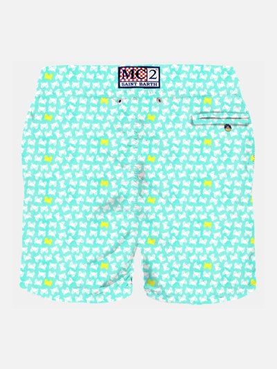 Shop Mc2 Saint Barth Man Light Fabric Swim Shorts With Crabs Print In Green
