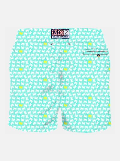 Mc2 Saint Barth Man Light Fabric Swim Shorts With Crabs Print In Green