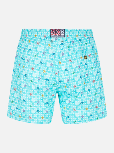 Mc2 Saint Barth Man Light Fabric Comfort Swim Shorts With Sea Star Print In White