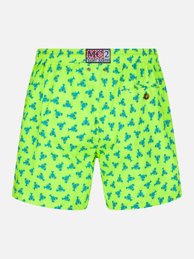 Mc2 Saint Barth Man Light Fabric Comfort Swim Shorts With Lobster Print In Yellow
