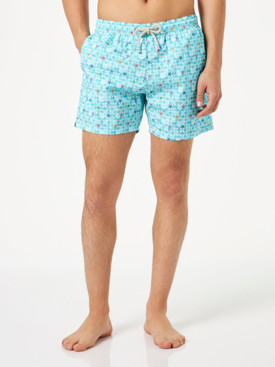 Shop Mc2 Saint Barth Man Light Fabric Comfort Swim Shorts With Sea Star Print In White