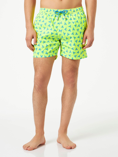 Mc2 Saint Barth Man Light Fabric Comfort Swim Shorts With Lobster Print In Yellow