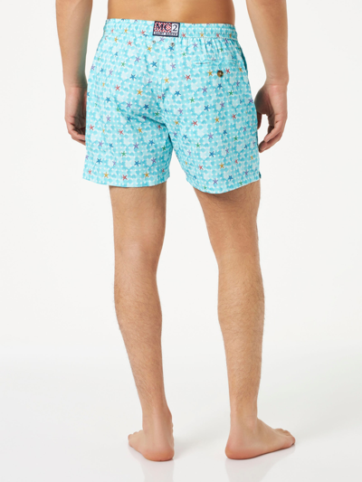 Mc2 Saint Barth Man Light Fabric Comfort Swim Shorts With Sea Star Print In White