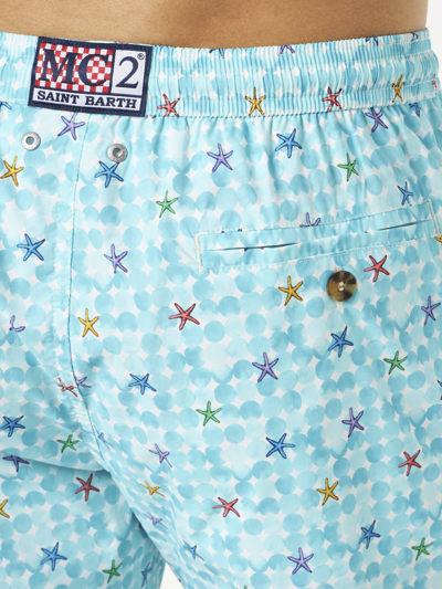 Mc2 Saint Barth Man Light Fabric Comfort Swim Shorts With Sea Star Print In White
