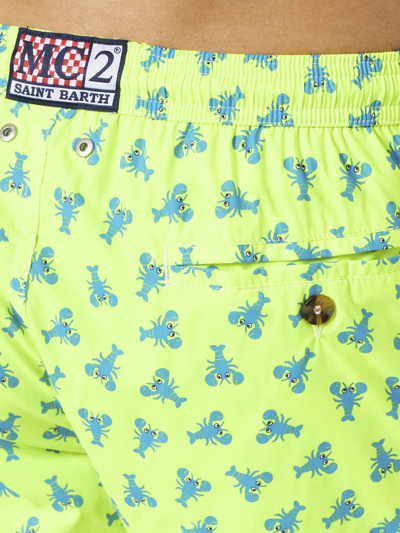 Mc2 Saint Barth Man Light Fabric Comfort Swim Shorts With Lobster Print In Yellow