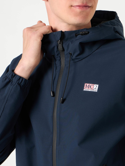 Shop Mc2 Saint Barth Man Hooded Lightweight Navy Blue Windbreaker