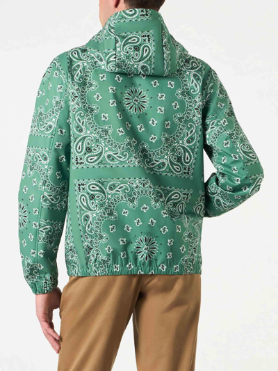 Shop Mc2 Saint Barth Man Hooded Lightweight Windbreaker With Bandanna Print In Green