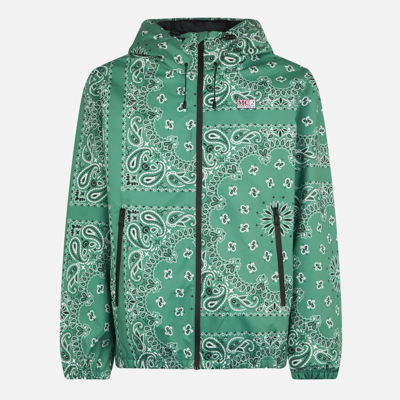 Shop Mc2 Saint Barth Man Hooded Lightweight Windbreaker With Bandanna Print In Green