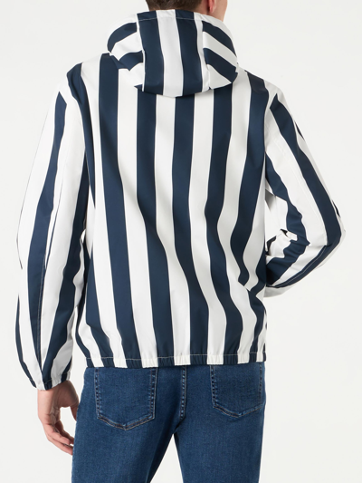 Mc2 Saint Barth Man Hooded Jacket With Striped Print In Blue