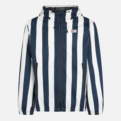 Mc2 Saint Barth Man Hooded Jacket With Striped Print In Blue
