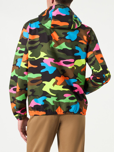 Mc2 Saint Barth Man Hooded Jacket With Camouflage Print In Fluo