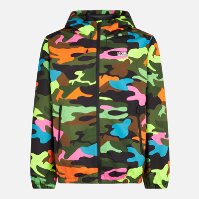 Mc2 Saint Barth Man Hooded Jacket With Camouflage Print In Fluo