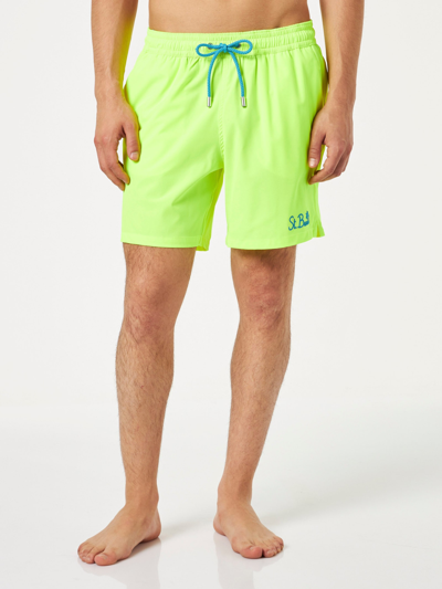 Mc2 Saint Barth Man Fluo Yellow Comfort Swim Shorts In Fluo