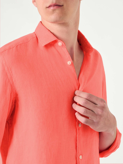 Shop Mc2 Saint Barth Man Fluo Red Linen Pamplona Shirt