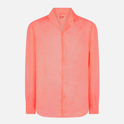 Shop Mc2 Saint Barth Man Fluo Red Linen Pamplona Shirt