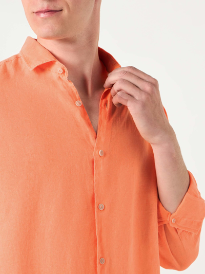 Shop Mc2 Saint Barth Man Fluo Orange Linen Pamplona Shirt