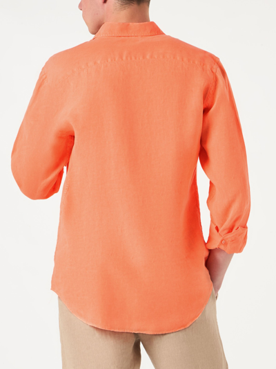 Shop Mc2 Saint Barth Man Fluo Orange Linen Pamplona Shirt