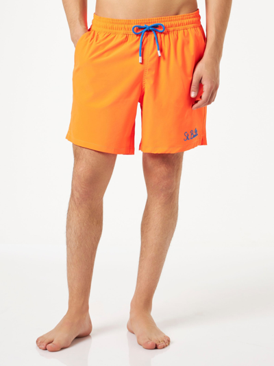 Mc2 Saint Barth Man Fluo Orange Comfort Swim Shorts In Fluo