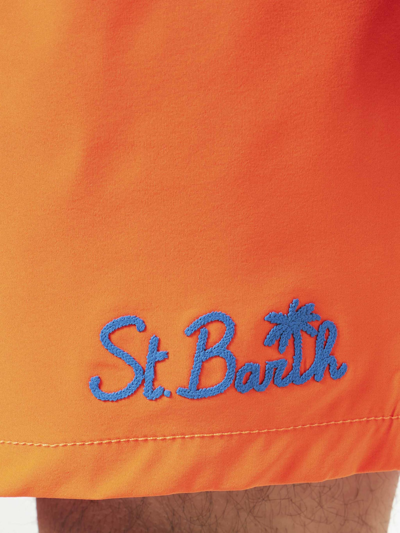 Mc2 Saint Barth Man Fluo Orange Comfort Swim Shorts In Fluo