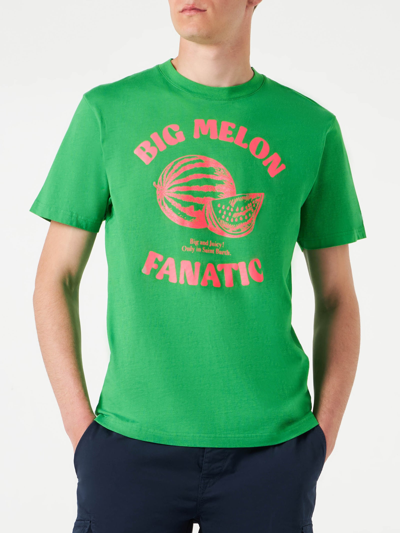 Shop Mc2 Saint Barth Man Cotton T-shirt With Watermelon Print In Green