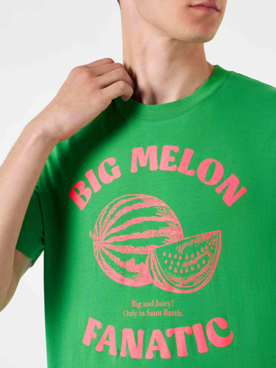 Shop Mc2 Saint Barth Man Cotton T-shirt With Watermelon Print In Green