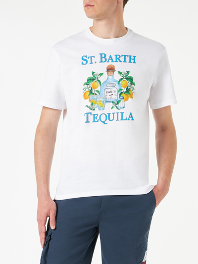 Shop Mc2 Saint Barth Man Cotton T-shirt With St. Barth Tequila Print In White