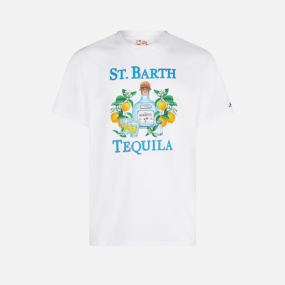 Shop Mc2 Saint Barth Man Cotton T-shirt With St. Barth Tequila Print In White