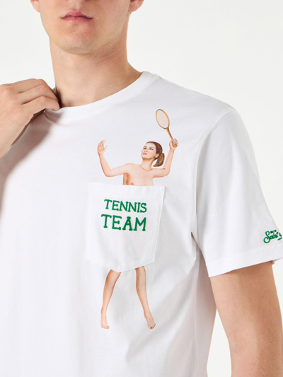 Shop Mc2 Saint Barth Man Cotton T-shirt With Tennis Team Embroidery In White