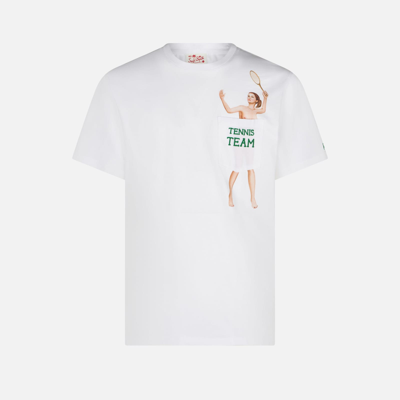 Shop Mc2 Saint Barth Man Cotton T-shirt With Tennis Team Embroidery In White