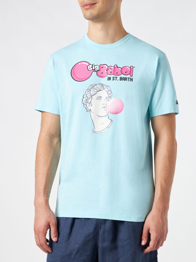 Shop Mc2 Saint Barth Man Cotton T-shirt With Statue Big Babol Print Big Babol® Special Edition In Green