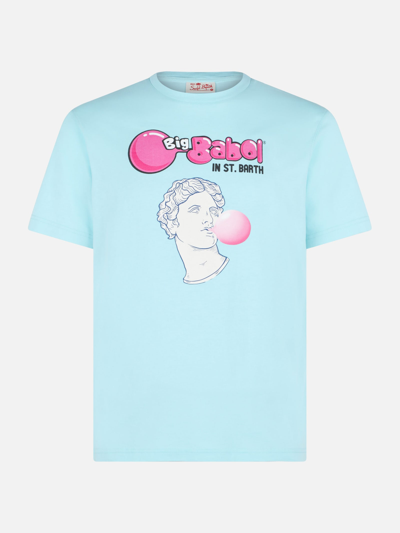 Mc2 Saint Barth Man Cotton T-shirt With Statue Big Babol Print Big Babol® Special Edition In Green
