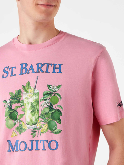 Shop Mc2 Saint Barth Man Cotton T-shirt With St. Barth Mojito Print In Pink