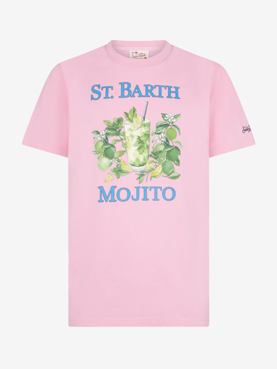 Mc2 Saint Barth Man Cotton T-shirt With St. Barth Mojito Print In Pink