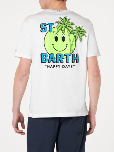Shop Mc2 Saint Barth Man Cotton T-shirt With St. Barth Happy Days Print In White