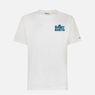 Shop Mc2 Saint Barth Man Cotton T-shirt With St. Barth Happy Days Print In White