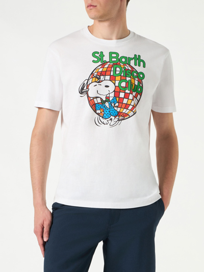Shop Mc2 Saint Barth Man Cotton T-shirt With St. Barth Disco Club And Snoopy Print Snoopy - Peanuts Special Edition In White