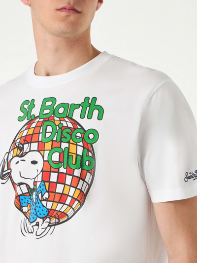 Shop Mc2 Saint Barth Man Cotton T-shirt With St. Barth Disco Club And Snoopy Print Snoopy - Peanuts Special Edition In White