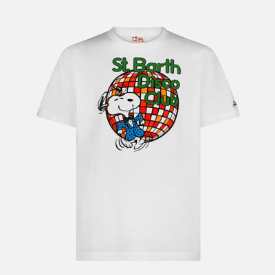Shop Mc2 Saint Barth Man Cotton T-shirt With St. Barth Disco Club And Snoopy Print Snoopy - Peanuts Special Edition In White
