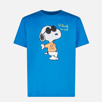 Shop Mc2 Saint Barth Man Cotton T-shirt With Snoopy Print Snoopy - Peanuts Special Edition In Blue